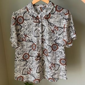 Vintage Lace & Nautical Print Blouse, Women's Shirt